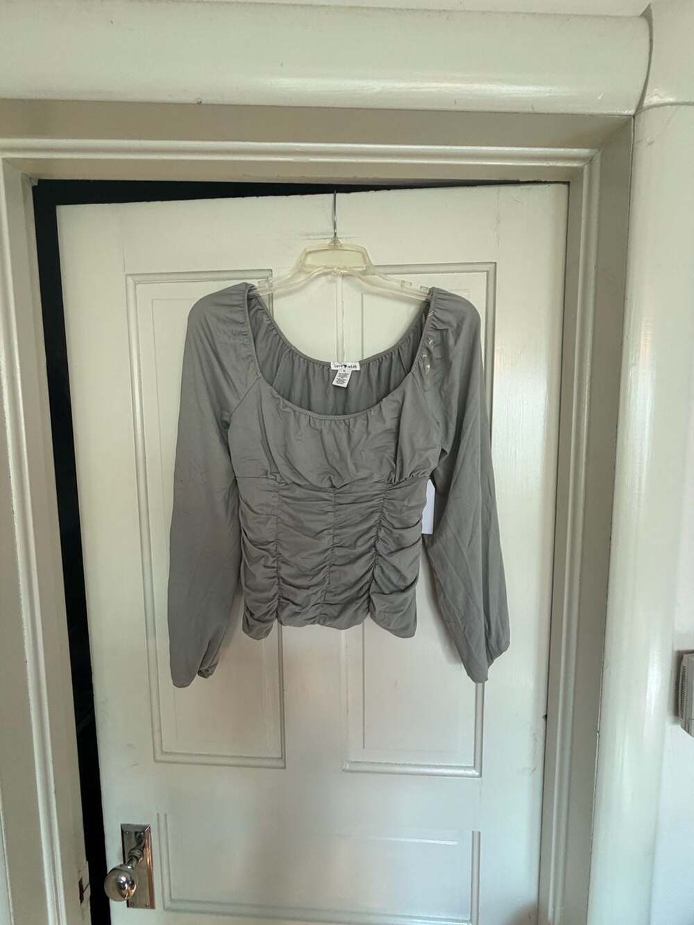Love Wish Ruched Long Sleeve Square Neck Top in Sage